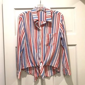 Striped, Tie-Front Blouse